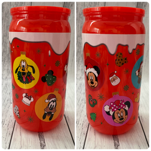 16oz plastic cup - Red Christmas Mouse