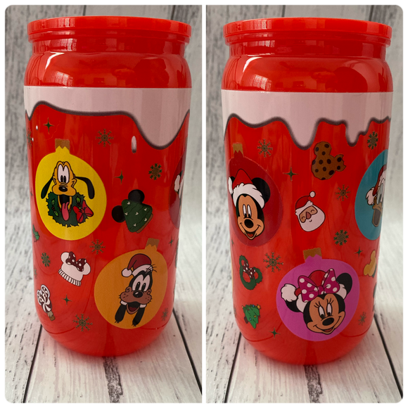 16oz plastic cup - Red Christmas Mouse