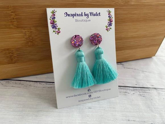 Dangle Earrings - Blue Tassels