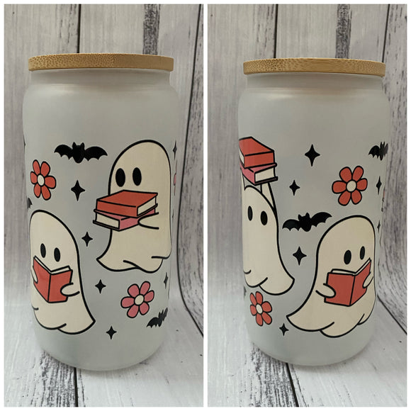 16oz Glass cup - Bookish Ghosts