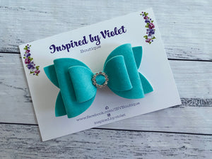 4" Sophia bow - Pastel Teal Velvet Bling