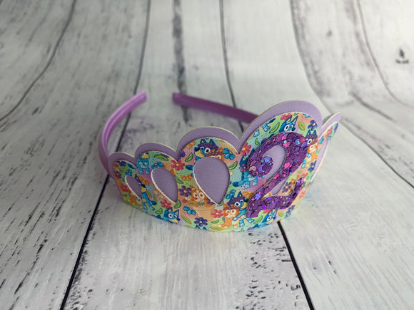 Birthday Tiara headband - 2 Blue Dog Floral