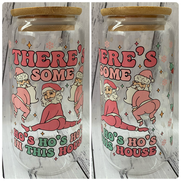 16oz Glass cup - Ho Ho Hos