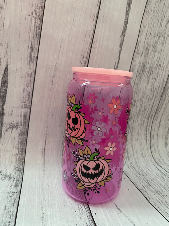 16oz Glass cup - Creepy Pumpkins