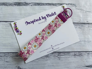 Faux Leather Key Fob/Wristlet - Breast Cancer Daisies