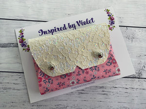 Purse B - Pink Floral White Lace