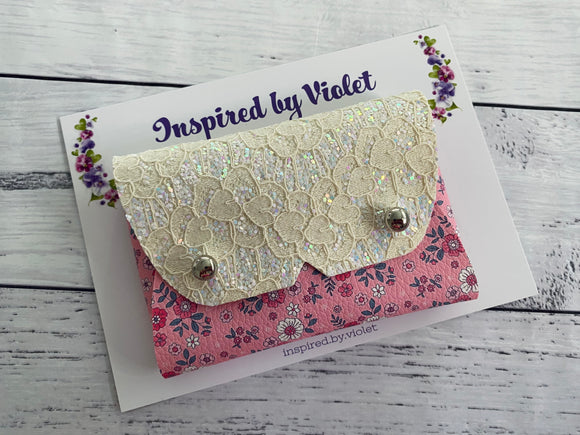 Purse B - Pink Floral White Lace