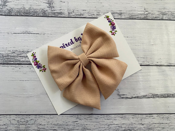 4” Fabric bow on Clip - Beige