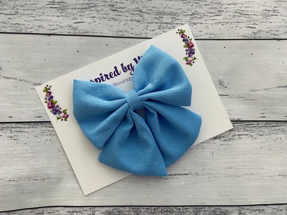 4” Fabric bow on Clip - Blue