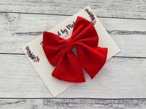 4” Fabric bow on Clip - Red