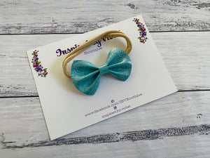 2.7” Chloe mini Bow on band - Light Teal Floral