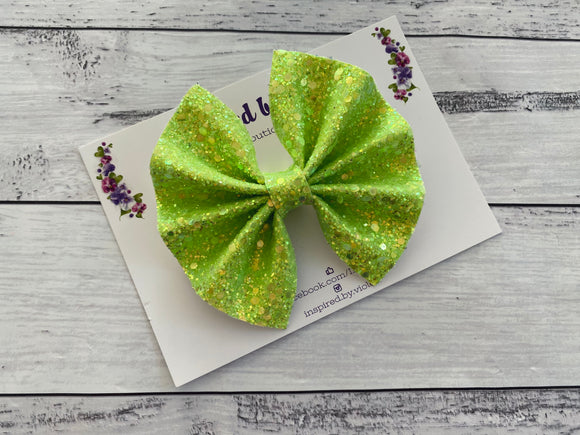 4” Faith Bow - Bling Lime