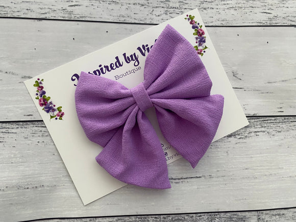 4” Fabric bow on Clip - Purple