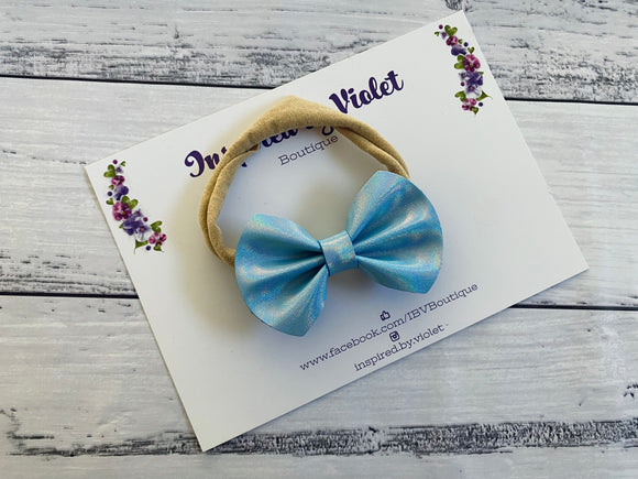 2.7” Chloe mini Bow on band - Reflective Blue