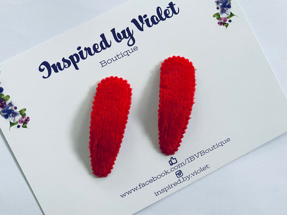 5cm Furry Fabric snap clip set of 2 - Red