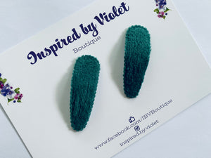 5cm Furry Fabric snap clip set of 2 - Forest Green