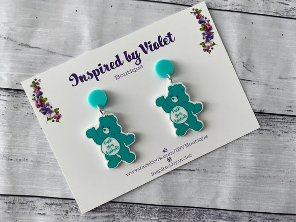 Dangle Earrings - Swear Bear Aqua