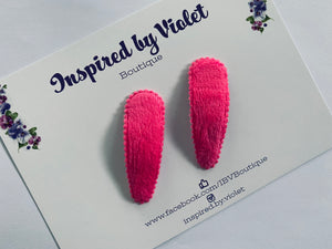 5cm Furry Fabric snap clip set of 2 - Hot Pink